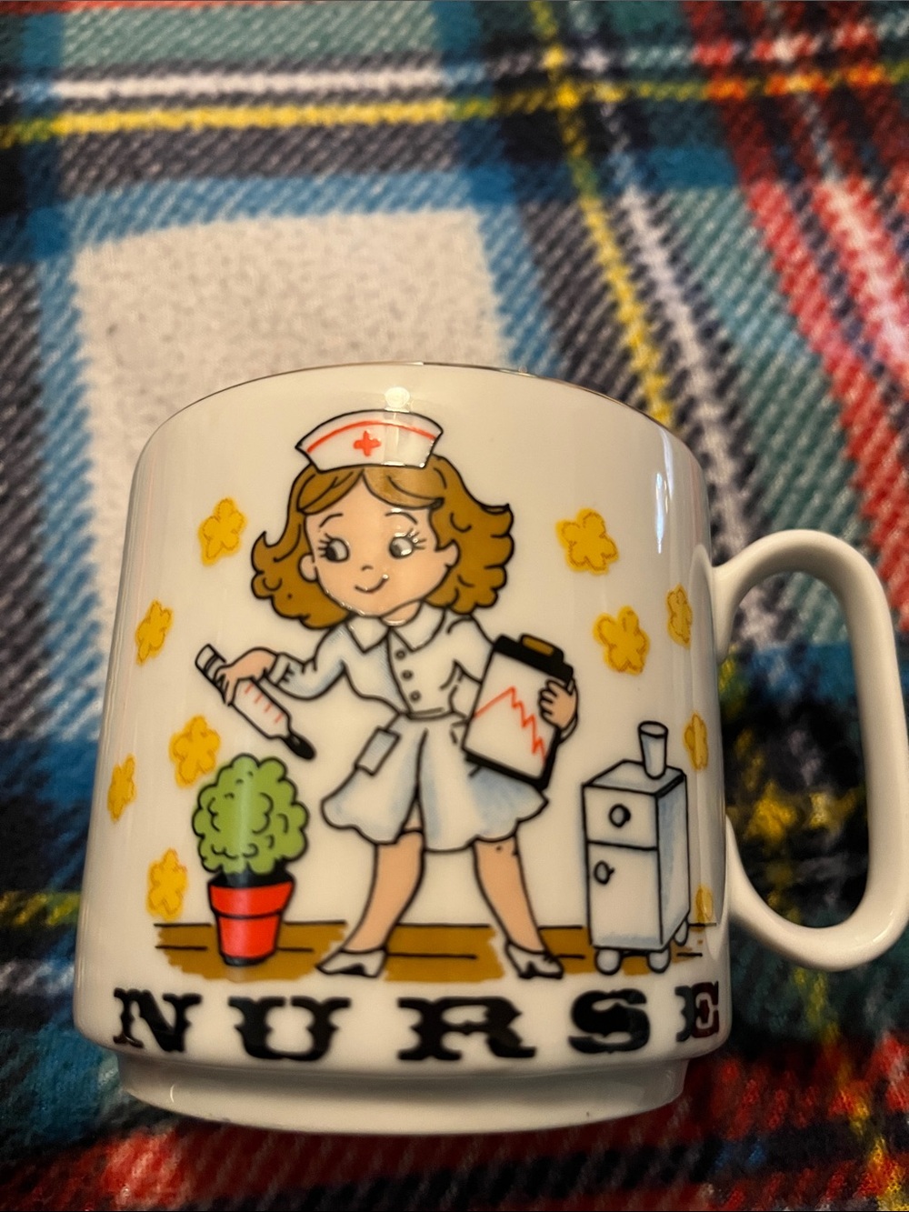 Nurse Cartoon Ceramic Mug - White with Yellow Accents